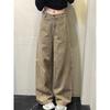 Talla grande Americano Retro caqui Costuras Laterales Pierna Ancha Pantalones Machete Estilo Vibe Pantalones Casuales de Barrido Pantalones de Multitud