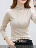 Nuevo Top Térmico de Manga Larga con Cuello Medio Alto Ajustado para Mujer, Camiseta de Manga Larga, Top para Madre, Capa Interior Gruesa y Cálida, Rayado, Temporada de Otoño e Invierno