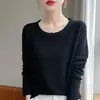Suéter de punto fino de color liso, nuevo, cuello redondo, 2025, transfronterizo, manga larga, primavera, para mujer, corte holgado, top base