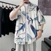 Camisa floral de manga corta estilo japonés de verano estilo Hong Kong para hombre, elegante y moderna camisa holgada con diseño playero y estampado de dibujos animados para mujer, estilo hawaiano.
