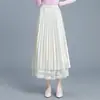 Saia feminina reversível fashion que reduz a idade, novo estilo outono/inverno 2026, cintura elástica, comprimento médio, detalhe em renda, saia com barra ampla