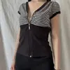 Versátil Ins Estilo Básico Holgado Retro Cremallera Con Capucha Sin Mangas Rayado Verano Europeo y Americano Transfronterizo Nueva Moda