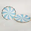 Plato de Papel Azul Estampado en Caliente con Patrón de Molino de Viento Personalizado de Fábrica, Plato de Papel Desechable, Juego de Vajilla para Fiesta de Cumpleaños