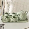 Juego de Jarra de Agua de Cerámica de Lujo Ligero para el Hogar con Bandeja, Gran Capacidad, Adecuado para Mudarse a una Casa Nueva, Vasos para Beber Agua y para Recibir Invitados en la Sala de Estar