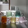 Xícara Pequena com Alça, Listrada Verticalmente e de Camada Dupla, Xícara de Café de Vidro Borossilicato Alto com Revestimento Interno de Vidro Colorido, Copo de Vidro de Camada Dupla