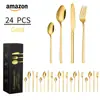 Conjunto de faca, garfo e colher de aço inoxidável Amazon transfronteiriço, conjunto de 24 peças de talheres de aço inoxidável Knight, caixa de presente