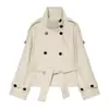 Bestseller transfronterizo de AliExpress: Moda femenina primavera 2026 versátil abrigo suave de doble botonadura con cintas