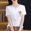 2023 Verano Nueva Llegada Lazo de Lentejuelas Combinable Estilo Chanel Top Camiseta de Manga Corta Femenino Estilo Ins Manga Media Body