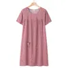 Camisola de Algodão e Seda de Manga Curta para Mulheres de Meia-Idade e Idosas, Novo Estilo, Pijama Fino de Verão, Vestido Solto para Casa para Mãe, Verão