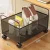 Cesta de Armazenamento de Ferro com Rodas para Sala de Estar de Casa Roupas Diversos Cesta de Malha Móvel Prateleira de Armazenamento de Grande Capacidade de Chão