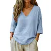 Top Casual Soltinho da Moda Europeu e Americano Transfronteiriço para Primavera/Verão 2026 da Amazon, Manga Média, Decote V, Algodão Bambu