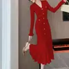 Vestido longo de malha com decote em V estilo europeu para mulheres, exclusivo para exportação, seda gelada, vestido justo, vestido de tricô para outono e inverno