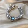 Pulseira de Pérolas e Pedras Preciosas Azuis de Nicho de Luxo Leve e Sofisticado para Mulheres, Pulseira de Contas de Camada Dupla, Pulseira Elegante e da Moda para o Verão