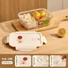 Caixa de Almoço de Vidro Coelho Tomate Original Xilekou, Caixa Bento Especial para Aquecimento no Micro-ondas, Novo Modelo para Trabalhadores de Escritório Levarem Refeições