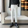 Pantalones Trendy de Hombre para Primavera Estilo Coreano Ajustados Rectos Casuales Tallas Grandes de Negocios Pantalones Largos de Nueve Puntos Pantalones de Traje Estilo Británico