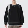 Moletom masculino estiloso estilo americano, nova coleção primavera/outono, peso pesado, color-blocking, design falso de duas peças, pintado à mão personalizado, adequado para casais