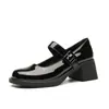 Sapatos Slip-On de Couro Bovino para Mulheres, Salto Médio, Couro Envernizado, Sola Macia, Sapatos Mary Jane para Escritório, Couro Genuíno, Aumenta a Altura, Primavera e Outono