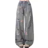 Jeans Rotos Super Hot para Mujer Primavera y Otoño Nuevo Estilo 2026 Calle Alta Americana Lavado Diseño de Oso Bordado Sentido de Diseño Pantalones de Pierna Ancha