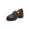 Sapatos Femininos Artesanais de Chengdu: Sapatos Femininos de Salto Alto Chunky Retro, com Decote Profundo, Mocassins Femininos de Couro Genuíno com Solado Macio, Sapatos Pequenos de Couro com Solado Grosso
