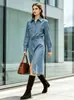Vestido de moda y elegante para mujer, estilo europeo y americano, con abertura en la cintura, color liso y cuello de solapa, transfronterizo AliExpress Amazon 2026