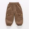 Pantalones Cargo Amarillos con Cinta para Niños Verano 2026 Nuevos Delgados Frescos Anti-Mosquitos para Niños Bebé Pantalones Largos para Exportación