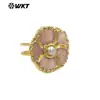 Mpr148 Anel Aberto Rosa Branco Concha Forma de Flor Exquisita e Elegante Banhado a Ouro 18K Joia Diária para Meninas