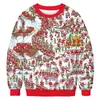 Sudadera de cuello redondo para hombre con estampado digital 3D de Navidad y Halloween europea y americana, camiseta básica casual de manga larga para mujer