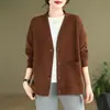 Foto Real de Chaqueta Corta Retro Literaria Original Nueva para Mujer, Holgada, Ajustada y Versátil de Algodón Casual