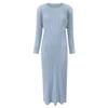 Vestido Clásico de Manga Larga de Color Puro Miyake para Mujer de Longitud Media Simple Delgado con Abertura Inferior Falda Base Ropa de Primavera y Otoño