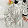 (Precio del paquete) Conjunto de dos piezas de algodón nube doble corto de manga corta de 120g, pijama dulce y lindo para casa para mujer