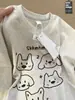 2025 Nuevo Verano Pareja Manga Corta Longitud Media Estilo Preppy Camiseta Casual Versátil Holgada Cuello Redondo Top de Nicho