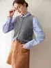 Colete Cardigan de Tricô 100% Caxemira Pura Feminino Gola Redonda com Botões Suéter para Camadas Sem Mangas Top Elegante