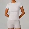 Top Esportivo Fitness Cor Sólida Simples Clássico, Emagrecedor, Secagem Rápida, Absorção de Umidade, Roupa de Yoga Feminina, Camiseta de Manga Curta