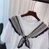 Camiseta de manga corta Daifa para mujer, verano, moderna, talla grande, holgada, estilo coreano, estilo retro étnico, top de manga media de dos piezas falsas