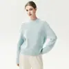 ¡Textura de lujo simple! Suéter 100% cachemir para mujer, cuello redondo, hombro raglán, suéter de punto, hilo jaspeado, capa base de punto grueso, holgado