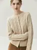 Cardigan de Cashmere Branco de Luxo de Alta Qualidade para Mulheres, Gola Redonda, Botões de Pérola, Caimento Solto, Aconchegante, Suéter Casaco de Tricô Trançado