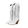 Botas Callejeras Puntiagudas Remaches Lentejuelas 40 Europeo y Americano Tiro 48 Moda de Comercio Exterior Borla Botas de Talla Grande Botas de Mujer Botas de Tacón Alto Grueso