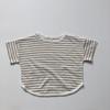 Estilo Fresco Algodón Slub Corea del Sur Camiseta Rayada de Manga Corta para Niños Verano Casual Top de Cuello Redondo a la Moda para Niños y Niñas