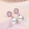 Aretes de Flor de Cerezo para Mujer Estilo Japonés y Coreano Aretes de Zircón Moda Combinable Aretes Cortos Joyería para la Oreja de Perlas