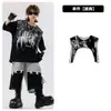 Fantasia Hip-hop Infantil Meninos Preto e Vermelho Rasgos Moda Fantasia Traje Menina Descolada Fantasia de Performance Hip-hop Fantasia de Dança Infantil