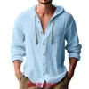 Camisa con capucha para hombre de moda primavera y verano 2026, color liso, texturizada, top casual de manga larga, Amazon transfronterizo.