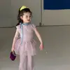 Conjunto de Niña 2026 Verano Nuevo Estilo Dulce Top sin Mangas Vestido de Verano Pantalones Acampanados Falda Conjunto de Dos Piezas a la Moda