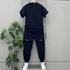 2025 Verão Novo Masculino Tendência Versátil Secagem Rápida Seda Gelada Manga Curta Camisa Top Meia Manga Masculino Tendência Simples Conjunto