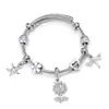 2026 Pan Jia Novo Produto Design Venda Quente Transfronteiriça Pingente de Girassol Cravejado com Strass Branco Prata Libélula Pulseira de Contas DIY
