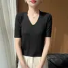 Otoño 2026 Nuevo Suéter de Punto con Cuello en V Manga Corta Camiseta para Mujer Color Sólido Jersey Capa Base Manga Media Top para Mujer