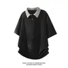 Camisa Polo de Manga Corta Estilo Americano Cleanfit Espiga para Hombre, Diseño de Verano con Cuello Campana, Camiseta Pesada de Manga Media