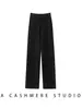 Novedad Otoño/Invierno Pantalones de Cachemira para Mujer Pantalones Gruesos de Cachemira de Pierna Ancha Adelgazantes Color Sólido Diseño con Costura Central con Cordón Pantalones Casuales