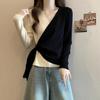 Nuevo Tejido de Punto Base Ajustado Otoño e Invierno 2025 para Mujeres de Tallas Grandes, Suéter Cruzado Elegante con Bloques de Color, Top de Manga Larga, Moderno