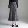 Falda Larga Estampada Cola de Pescado 2025 Nuevo Otoño Elegante para el Trabajo Elegante Falda Ceñida a la Cadera Aspecto Adelgazante Falda de Cintura Alta