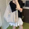 Bolsa Tote Perezosa Estilo Coreano para Mujer Verano 2025 Simple Cuadros Letra Clase Viaje Hombro Axila Bolso de Moda